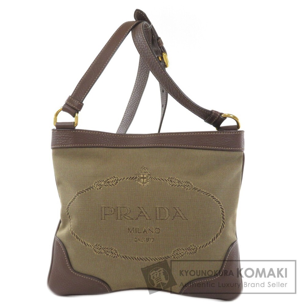 Prada Logo Motif Shoulder Bag Canvas Leather